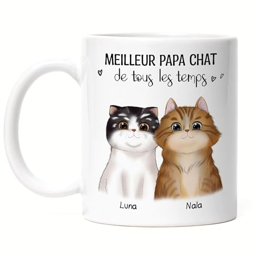 Kiddle-Design Propriétaire de Chat Mug Personnalisé Cadeau Papa Amoureux des Chats Proverbe Ami des Chats Animal de Compagnie
