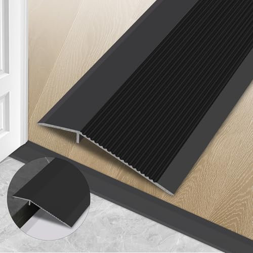 Gaahing Aluminum Floor Transition Threshold Strip, Bridge The Height Gap Between 0.75 to 4cm for Doorway, Threshold, Transition Between Tile and Laminate Planks (0.9m x 100mm, Matte Black)