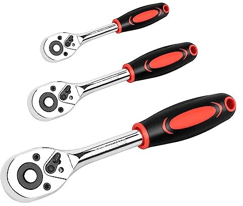 Supernic Ratchet 3 Pack 1/4 3/8 1/2 Socket Wrenches Ratchet Spanner Set Drive Tool Set Heavy Duty Quick Lever Release Wrench with Cushion Grip Handle Lock for Furniture Auto Car Repair