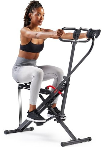 Sunny Health & Fitness Smart Row-N-Ride Squat Machine – Foldable Upright Trainer, Full-Body Workout for Glutes Quads Core, Adjustable Resistance Bands, Bluetooth SunnyFit App Sync, 150 kg Capacity