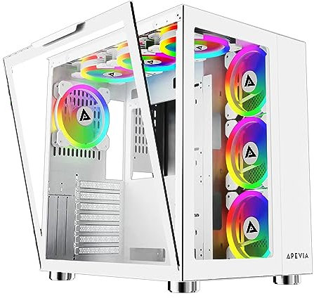 Apevia Prism-Elite-WH Prism Elite Mid Tower ATX Gaming PC Cube Case w/ 7X 120mm PWM ARGB Fans, 366 RGB Modes, Dual Tempered Glass Panels, 360mm Radiator Support, 2X USB3.0, 2X USB 2.0, White