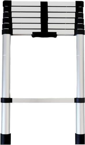 DENKER Escalera Telescópica 2,6m Bloqueo Automático Ajuste de Altura Libre Carga 150kg Ligera Escalera Multifuncional Escalera Extensible Duradera Herramientas Bricolaje Fontanería Seguridad
