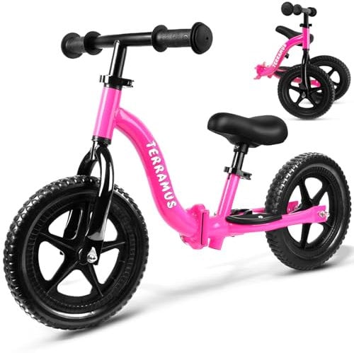 TERRAMUS Laufrad ab 2 Jahre bis zu 40 kg Kinder, 12 Zoll Räder, Höhenverstellbar Sattel und Lenker, Fußstütze, Tragegriff, Ultraleicht Kinderlaufrad Einfache Montage Balance Fahrrad für Jungen Mädchen