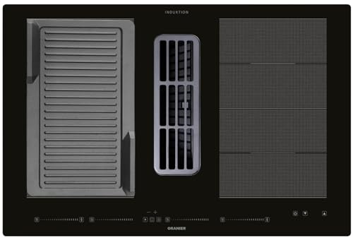Oranier Induktionskochfeld 80 cm KFA690 - Flächen-Kochfeld Abluft-Umluft Kochfeldabzug Multi-Slider Steuerung inklusive geriffelter Grillplatte