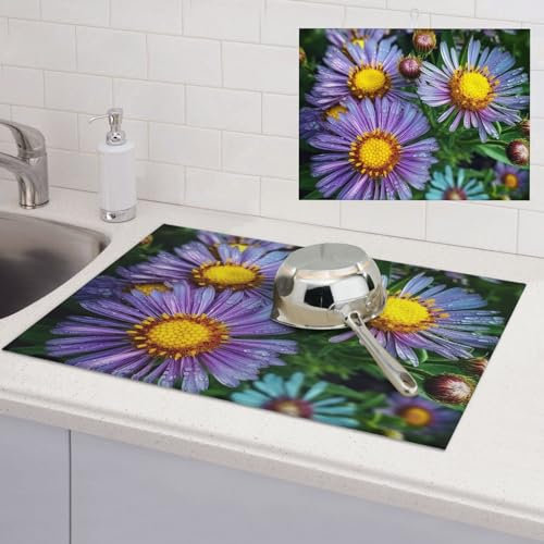 Abtropfmatte mit violetten Blumen im Garten, saugfähig, für Küchen, große Abtropfmatte für Theken, 45,7 x 61 cm
