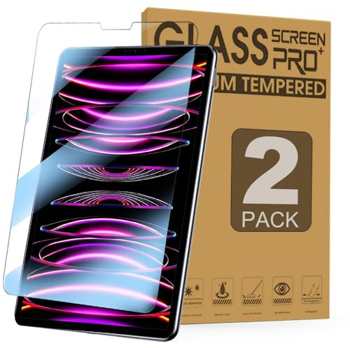 Junfire 2 Stück Schutzfolie Anti Blaulicht Glare für iPad Pro 12.9 Zoll 6./5./4./3.Generation 2022/2021/2020/2018, Displayschutzfolie Blauer Lichtfilter aus 9H gehärtetem Glas