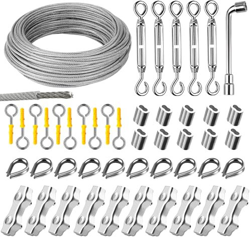 Bulla Fune metallica da 30 m, in acciaio inox da 3 mm, rivestita in PVC, tenditori, tenditori, piante rampicanti, fili per bucato