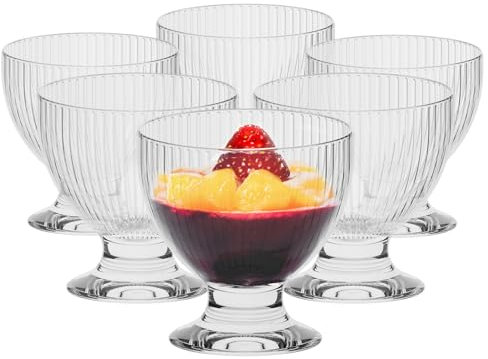 TREND FOR HOME Geriffelte Gläser Set 6 Teilig Dessertgläser 475 ml Glas Eisbecher Dessertschalen Glasschüssel Desert Becher Gerippte Gläser Dessertbecher Glasschüsseln (Transparente Geriffelte)