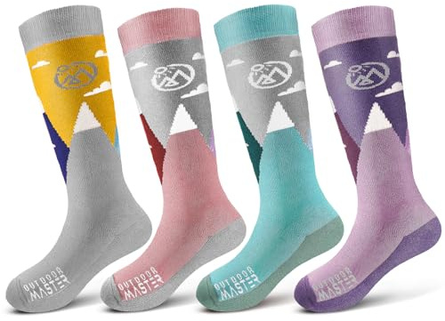 OutdoorMaster Chaussettes de ski en laine mérinos pour enfants, garçons et filles, chaussettes thermiques d'hiver chaudes pour la planche à neige pour temps froid