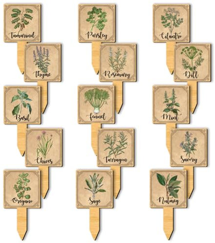 arricraft 15 pz Etichette per Piante In Legno, 15 Stili Cartelli Da Giardino In Legno per Erbe Aromatiche Etichette per Piante di Tipo T con Nome di Erbe Stampato per Erbe Aromatiche In Vaso