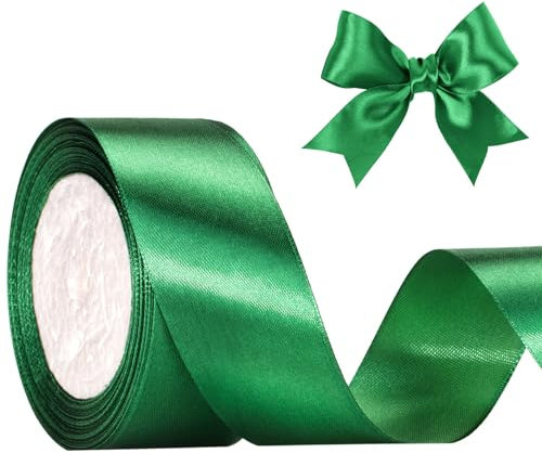 KINGLAKE 40mm Satinband Geschenkband Grün - 22m Schleifenband, Seidenbänder, Geschenkbänder Stoffband, Seidenband, Ribbon Band, Dekobänder für Schleifen, Weihnachten, Grün, Basteln