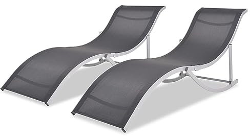 Rantry Faltbare Sonnenliegen, 2 Stück, aus Aluminium und Textilen, Sonnenliegen, Sofabett Möbel, Gartenliegen, Pool-Liegen, Sonnenliege für den Garten