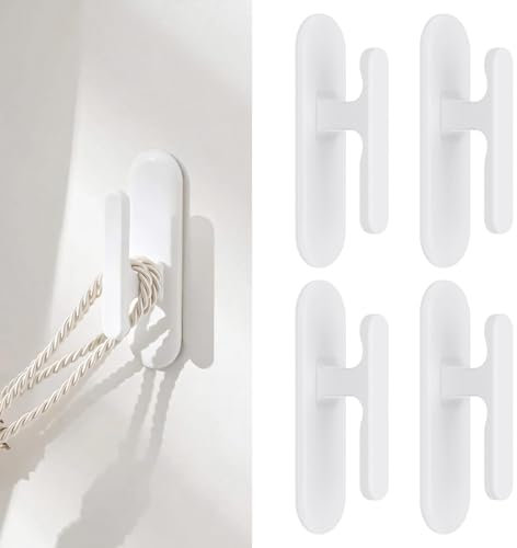 RUGBOL 4 Pcs Quality Blind Cord Safety Device, Blind Cord Hooks Adhesive Wall Hook Cleat Hooks Stick on Blinds for Windows Stick to The Wall (White)