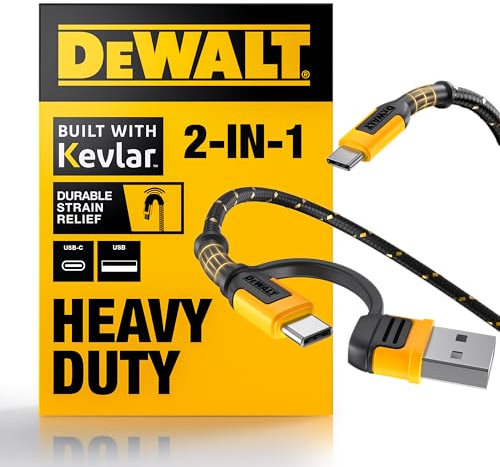 DEWALT Heavy Duty 2In1 Charging Cable, Usb C To Usbc W/Adapter Usb, 60W Pd Fast Charging & Data Sync, Typec Charger Cables For Multiple Devices For Iphone 16/15 Pro Max, Macbook, Ipad, Samsung Galaxy