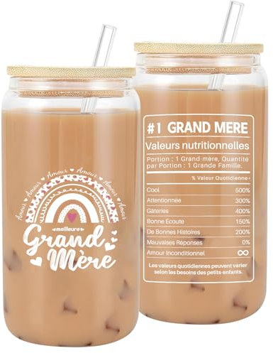 VivaJoy Cadeau Grand Mere – Cadeau Fete des Grand Mere, Cadeau Mamie Anniversaire, Tasses à Café Glacé avec Couvercle et Paille, Cadeau Fête des Mamies et Fête des Mères de la Part des Petits-Enfants