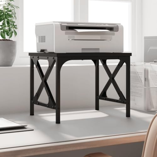 Tidyard Support d'imprimante Noir 40x30x31 cm Bois d'ingénierie, Étagère de Rangement Organisateur de Stockage Meuble Imprimante avec Compartiments pour Maison Bureau Style A