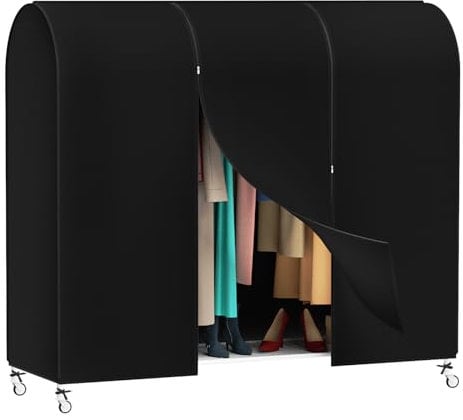 Syeeiex 6ft Atmungsaktive Kleiderständer Abdeckung Mit 2 Reißverschluss, Nicht gewebt kleidersack lang 182 x 152 x 50cm Staubschutz Kleiderbügel kleiderhülle Abdeckung für Kleiderstange, Schwarz