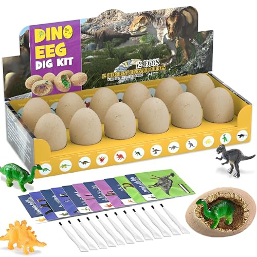 Dinosaurier-Ausgrabungsset, 12-teiliges Ausgrabungsset, Dinosaurier-Ei, Spielzeug für Kinder, Spielzeug zum Ausgraben von Dinosauriereiern für Kinder 4 5 6 7 8 9 Jahre