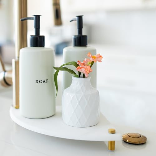 Fast Drying Stone Sink Caddy Made of Diatomaceous Earth | Water Absorbing Stone Tray for Bathroom | Instant Dry Sponge Holder for Kitchen Sink New Longer Size (Marble print on Corner tray)