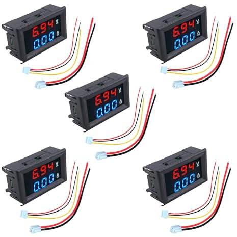 HUAZIZ 5 Pezzi 0.28 ince LED Voltmetro Amperometro, Multimetro Digitale Rosso e Blu Display Tensione Corrente Tester, DC 0-100V 10A Rilevatore Tensione Corrente Misuratore Pannello Amp Volt Gauge