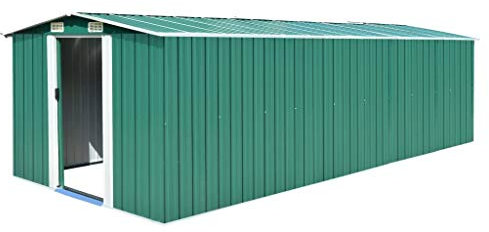 Casetta per attrezzi in metallo verde 257 x 489 x 181 cm in acciaio zincato capanno da giardino con porta e finestre per attrezzi e attrezzature da giardino