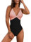 Genfien Bañadores Mujer Cuello en V Traje de Baño Una Pieza Push Up Cintura Alto Sexy Espalda Bañador Natacion Piscina