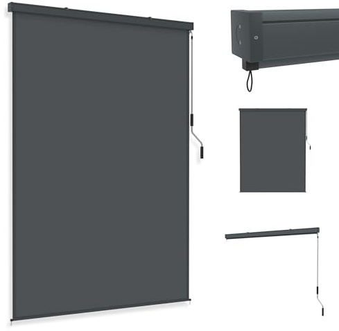 YRHome Senkrechtmarkise 180x250cm Außenrollo Sonnenschutz Balkonrollo Balkonmarkise Vertikalmarkise Sichtschutz Windschutz Rollo Aluminium mit Handkurbel & Montageset für Balkon & Terrasse Anthrazit