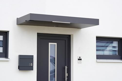 Gutta Rechteckvordach BS Plus 200 mit Wasserspeier Links - Anthrazit mit Melder | Maße: 200 x 90 x 15,5 cm (BxTxH)