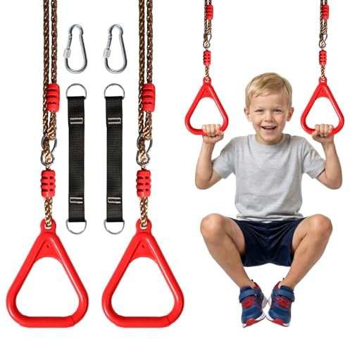 Vdealen Kinder Klettern Ringe Schaukel Outdoor Multifunktions Turnringe, Multifunktions Trapeze Schaukel für Innen- und Außenbereiche geeignet, kann 120 kg tragen（2er-Pack）