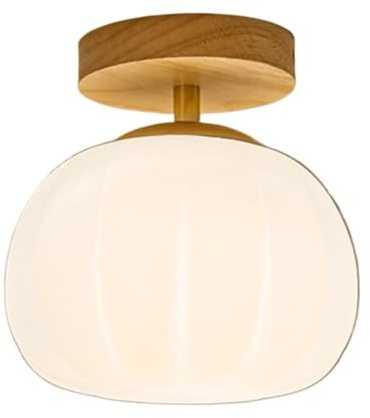 LUOYAOB Japanische Milchglas-Halbdeckenleuchte, nordische moderne Holz-Deckenlampe, minimalistische Inneneinrichtung for Flur, Eingang, Schlafzimmer(Wood Color,16cm)