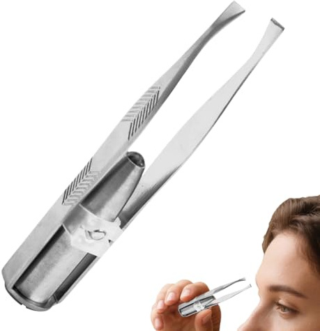 Sucritude Pinzas Con Luz,Pinzas Depiladoras De Cejas Y Pestañas Con Punta Inclinada, De Precisión Para Depilación Facial Y Corporal - Herramientas De Maquillaje Para Hombres Y Mujeres