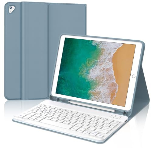 IVEOPPE Tastiera iPad 6 Generazione 9.7 2018, Cover Tastiera layout Italiano Bluetooth Senza fili Staccabile, Custodia con Portapenna per iPad 5/4 Gen/Pro 9.7/Air 2/Air 1, Blu Nebbioso