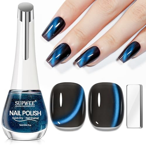 SUPWEE Midnight Blue Magnetic Nail Polish, Quick Dry Cat Eye Nail Polish | with Magnet Fingernail Varnish Manicure Art DIY Salon Gift for Girls Women 16ml