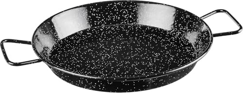 GREGORIOSTORE Padella per Spaghetti all'Assassina in Ferro Smaltato, Tegame Tradizionale Stile Paella, Nero con Puntini Bianchi, con Manici (36 cm)
