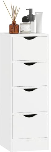 HOMCOM Narrow Bathroom Cabinet, Freestanding Bathroom Storage Cabinet with 4 Drawers and Groove Handles for Small Spaces, White