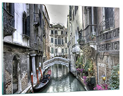 Bilder auf Glas 120x80cm Wandbild Glasdruck Architektur Städte - 3522 | Venedig Brücke Wasser Groß XXL Modern Dekoration Wohnzimmer Schlafzimmer Küche Wanddeko Kunstdruck Art Wall Decor ARTTOR