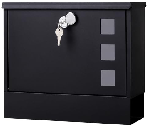 Locking Mailbox Wall Mount for Outside– Jssmst Mailboxes with Key Lock for Front Door Fence, Large Capacity Letter Box, 14.3 x 4.1 x 11.8 Inch, Black, SM-HPB911BN