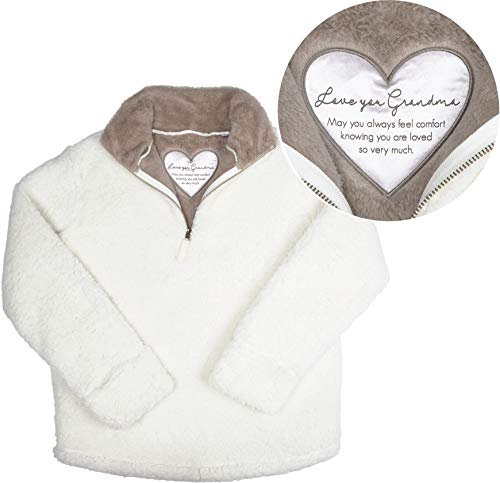Pavilion Gift Company Love You Grandma-XLarge Women's Oversized Pull Over Quarter Zip Sherpa Sweatshirt, Cream