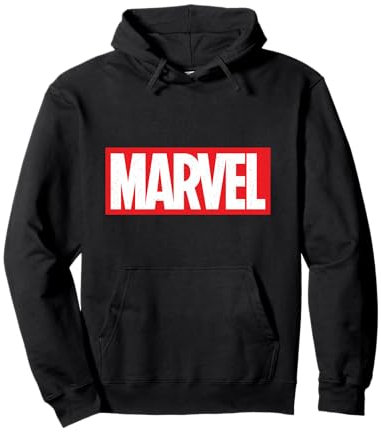 Marvel Classic Distressed Logo Hooded Sweatshirt Pullover Hoodie, Langarm
