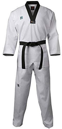 MOOTO Korea Taekwondo Challenger Uniform (Schwarz, Weiß, V-Ausschnitt) Kampfsport-Team-Fitness-Studio (1. Schwarz, 180 cm (Körpergröße: 180 ~ 189 cm), 1. schwarz, 180(Height:180~189cm)(5.90~6.20ft)