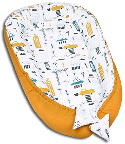 PaLulli Kuschelnest 2-seitig Babynest Babynestchen Baby Nest Nestchen Reisebett Wickelauflage Kuschelbett, Kokon Kokon für Babybett - Babys und Säuglinge, 100% Baumwolle Oeko TEX (Big City Life)