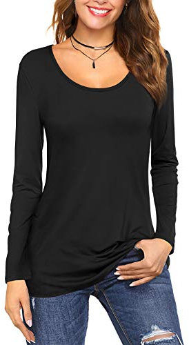 Florboom Long T Shirts for Women Autumn Casual Slim Fit Top Tee Black 18 20