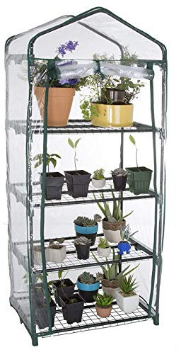 4 Tier Mini Greenhouse Cold Frame With Zipped PVC Plastic Cover | trap heat, and to protect delicate plants from bad weather, and insects | made of durable steel tubing | rust and corrosion Free