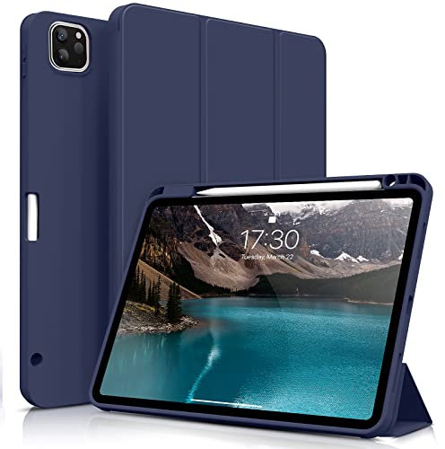 ZOYU Case for 11 inch iPad Pro 4th/3rd Generation 2022/2021, Trifold Stand Protective Case with Pencil Holder, Auto Sleep/Wake, Soft Slim TPU Back Cover, for iPad 11 Pro 2nd 1st Gen 2020 2018 - Navy