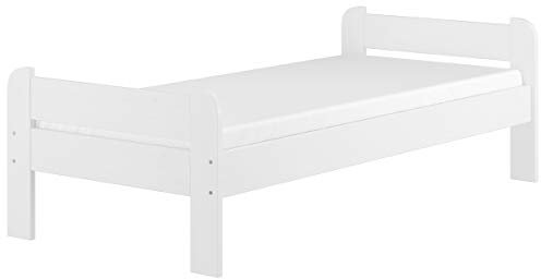 Erst-Holz®Einzelbett 90x200 Kiefer Echtholz waschweiß mit wählbarem Zubehör V-60.39-09WRollrost und Matratze inkl.