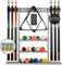 BILLIARDS XPRESS Pool-Queue-Rack – Poolstock-Halter Wandhalterung mit 16 Kugelhaltern & 6 Stück Kreide – Gummi-Kreispads & große Clips verhindern Schäden – Billardtisch-Zubehör für Männerhöhle (Grau)