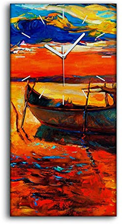 Coloray Uhr auf Leinwand - Weiße Hände - Wand Uhr Ohne Tickendes Geräusc Dekoration Wohnzimmer Segeltuch Kunst - Boote und Pier.