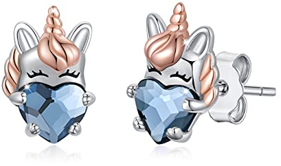 Einhorn Ohrringe 925 Sterling Silber Hypoallergen Kristall Ohrstecker Niedliche Tier Ohrringe Schmuck Einhorn Geschenke für Frauen Mädchen Damen