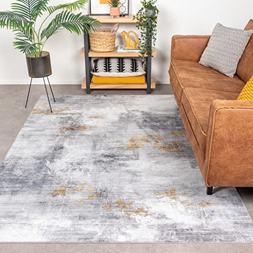FRAAI | Home & Living Moderner Teppich - Strong Grau Gelb - Polyester - Flachgewebe - Modern - Wohnzimmer, Esszimmer, Schlafzimmer - Carpet