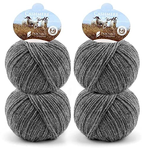 Pascuali Bio Cashmere 6/28. Strickwolle aus 100% Kaschmirwolle Wolle zum Stricken und Häkeln, 4 Knäuel - 100 g - Farbe:Graphit 04